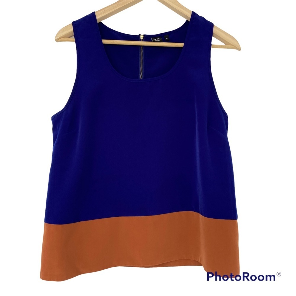 TWIK BY SIMONS ROYAL BLUE/BURNT ORANGE COLOUR BLOCKED SLEEVELESS TOP WITH ZIPPER